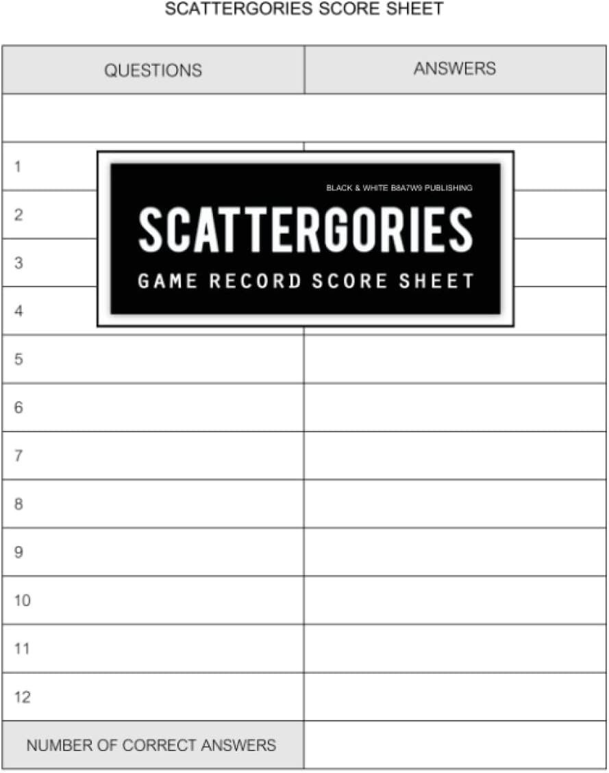 Independently published Scattergories Score Sheet: Scattergories Scoring Game Record Keeper to Keep Track Of Who's Ahead In Your Favorite Creative Thinking Category Based Party Game (Vertical)