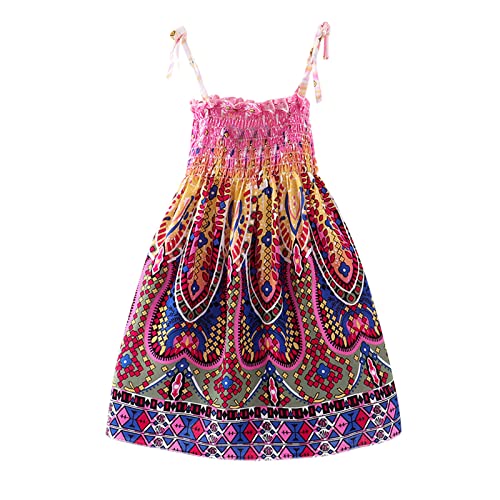 Kids Summer Dresses for Girls Cute Floral Print Sleeveless Strap Smocked Tiered Sun Dress Casual Boho Beach Dress2