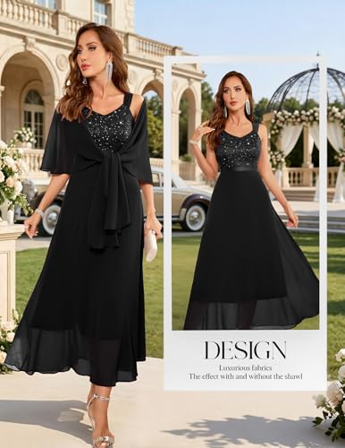 Image of BeryLove Summer Formal Wedding Guest Prom Dresses Sequin Cocktail Evening Lace Elegant Mother of The Bride Dress