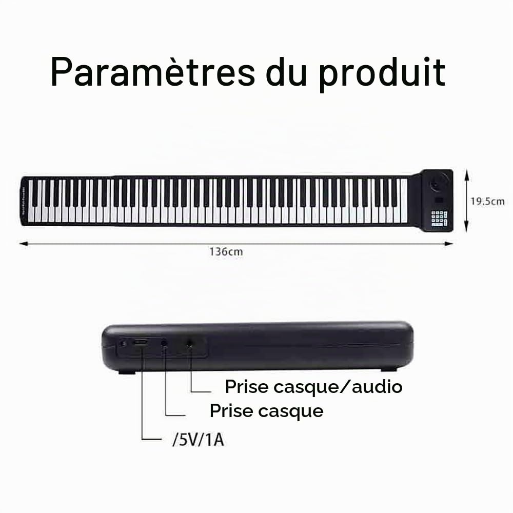 Piano Électronique Portable à 88 Touches, Imperméable à l'Eau, Batterie de Longue Durée, Convient aux Enfants, Adultes et Débutants