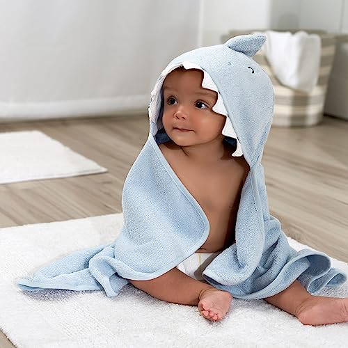 Image of Gerber Baby 4 Piece Animal Character Hooded Towel and Washcloth Set, Blue Shark, One Size (Pack of 12)