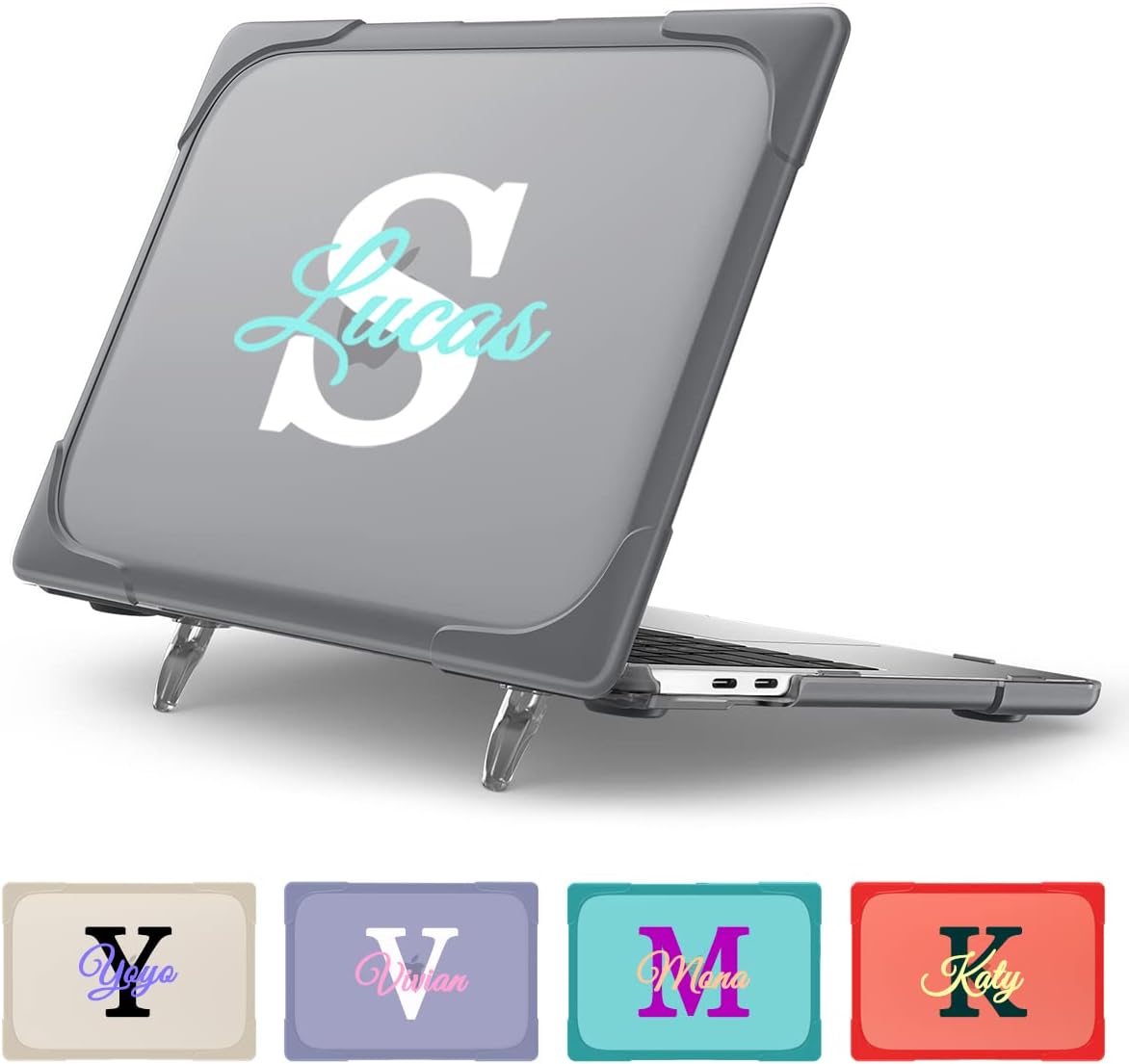 Batianda [Customized] Heavy Duty Case for MacBook Air 13 inch 2020 A2337 M1 2019 2018 Release Model A2179 A1932 - Personalized Name Ergonomic Foldable Kickstand (Holds 22lbs) Shockproof Armor Cover