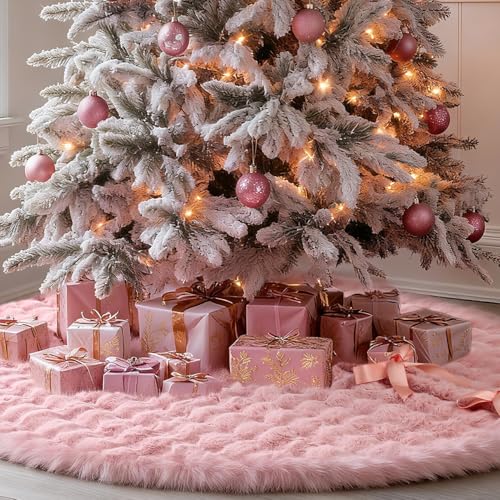 Voyoly Christmas Tree Skirt 72 inch, Pink Christmas Tree Decorations