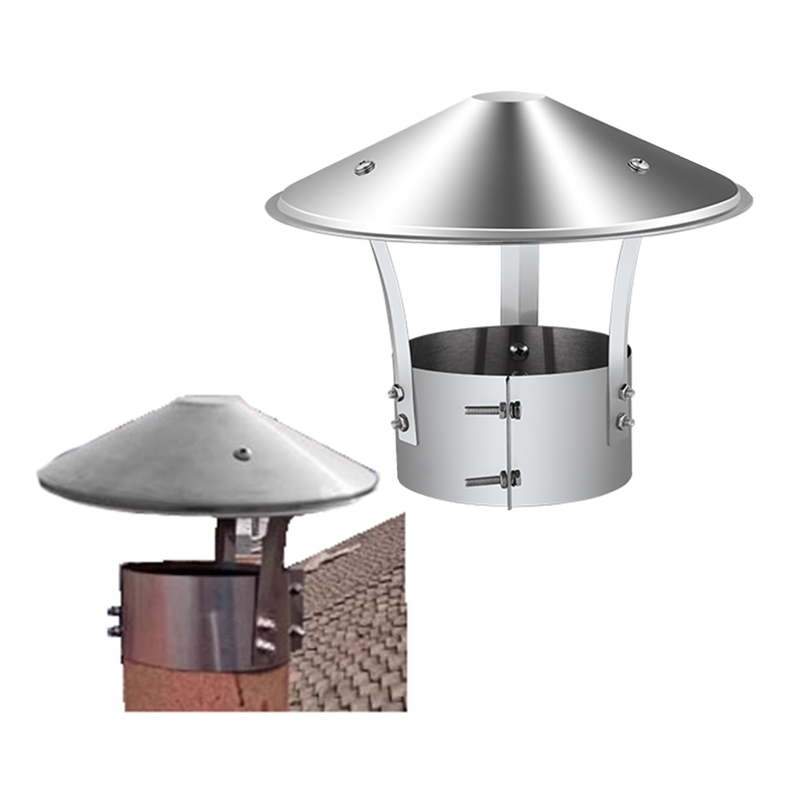 IGNVXMGKP 304 Stainless Steel Round Chimney Cap with Cone Top, Adjustable and Reinforced,for 3in-7.9in Stove Pipe, All Weather Exhaust Cover for Furnace Vent(90mm/3.5in)