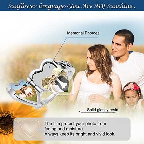 SOULMEET Sterling Silver Heart Sunflower Locket Ring That Holds Pictures Personalized Memorial Photo Locket Band Poison Locket Rings (Sizes 5,6,7,8,9,10)3