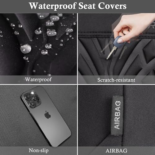 Image of CAR PASS Neoprene Waterproof Seat Covers,Wetsuit Car Seat Covers Front Seats Universal Fit for Vans, Truck, SUV Two Front Only, 3D Tyre Embossed Anti Slip with Armrests, Airbag Compatible(Black)