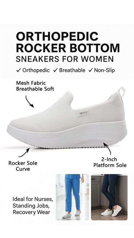 Women's Orthopedic Slip-On Walking Shoes – Mesh Platform Sneakers with Rocker Bottom, Non-Slip Lightweight Loafers for Nurses & Standing Work2