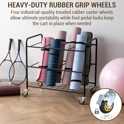 image for MyGift Professional Rolling Yoga Mat Holder Rack, Modern Industrial Ma