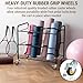 MyGift Yoga Mat Storage Rack with 4 Caster Wheels, Matte Black Rolling Yoga Mat Holder for Floor Workout Exercise Gym, Foam Roller Organizer