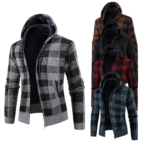 Chaqueta con capucha de punto tartán para hombre miniatura 2