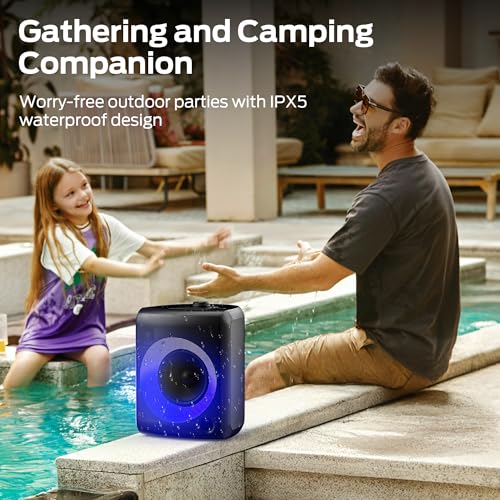 Image of Monster Musicbox Bluetooth Speaker, 60W Loud Portable Wireless Speaker with Dynamic RGB Lighting, Speakers for Outdoor, Stereo Sound, 12H Playtime, IPX5 Water Resistant, Supports TF Card, AUX, Black