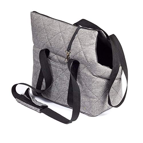 BOUTIQUE ZOO Hundetasche - Grau (Gesteppt), L bis 15 kg - Tragetasche für kleinen und mittleren Hund, Welpen, Katze