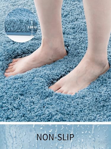 Bathroom Rugs Non Slip Washable, Ultra Soft Thick Shaggy Absorbent Bath Mats, High Density Foam Latex Non Slip Backing Bath Rugs, Microfiber Bath Mats for Bathroom Floor&Sink,24x17,Blue