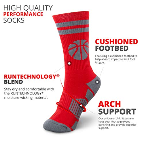 Image of ChalkTalkSPORTS Basketball Socks - Cushioned Mid-Calf Crew - Youth & Adult | Moisture-Wicking Performance Blend, Athletic Basketball Gear, Stay-Up Technology, Arch Support, Breathable, Boys and Men
