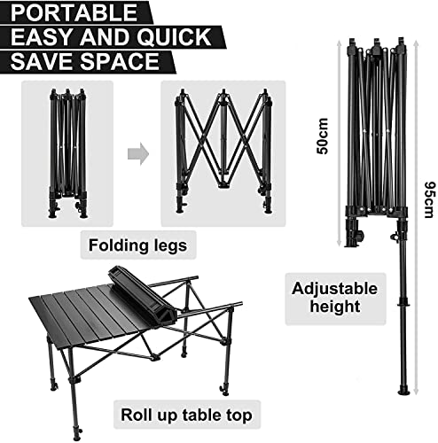 Itta Top Aluminum Folding Camping Table Lightweight Outdoor Roll Up Camping Picnic Bbq Desk Laptop Banquet Table With Storage Bag- Adjustable The Height Of Any Leg #TOP4