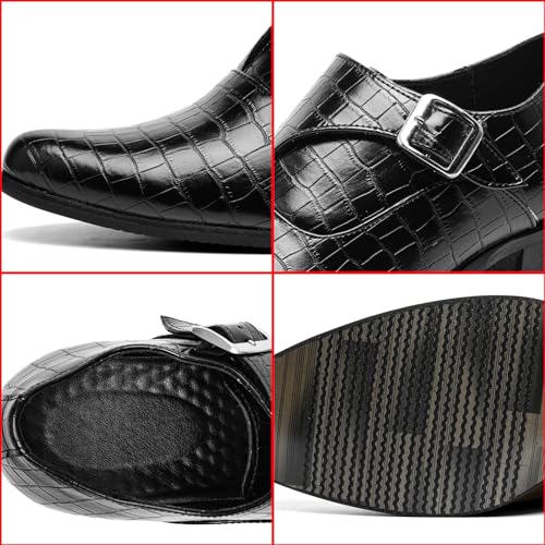 Men's Stone Pattern Chunky Heel Monk Strap Loafers Fashion Classic Pointed Toe Slip On Low Top Chelsea Business Dress Oxford Shoes2