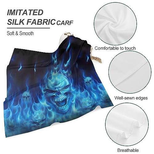 Blue Flame Skull Silk Head Scarf Neckerchief Square Scarves Vintage Bandanas For Men Women4