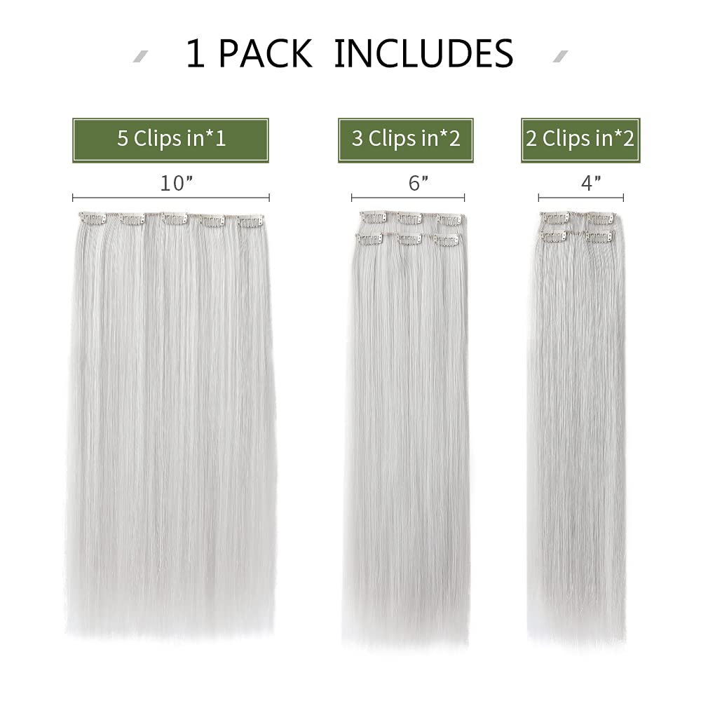 Silver Full Head White Beauty Clip In Extension 16 inch Full Volume Clip in Hair Extensions Silver main image 4