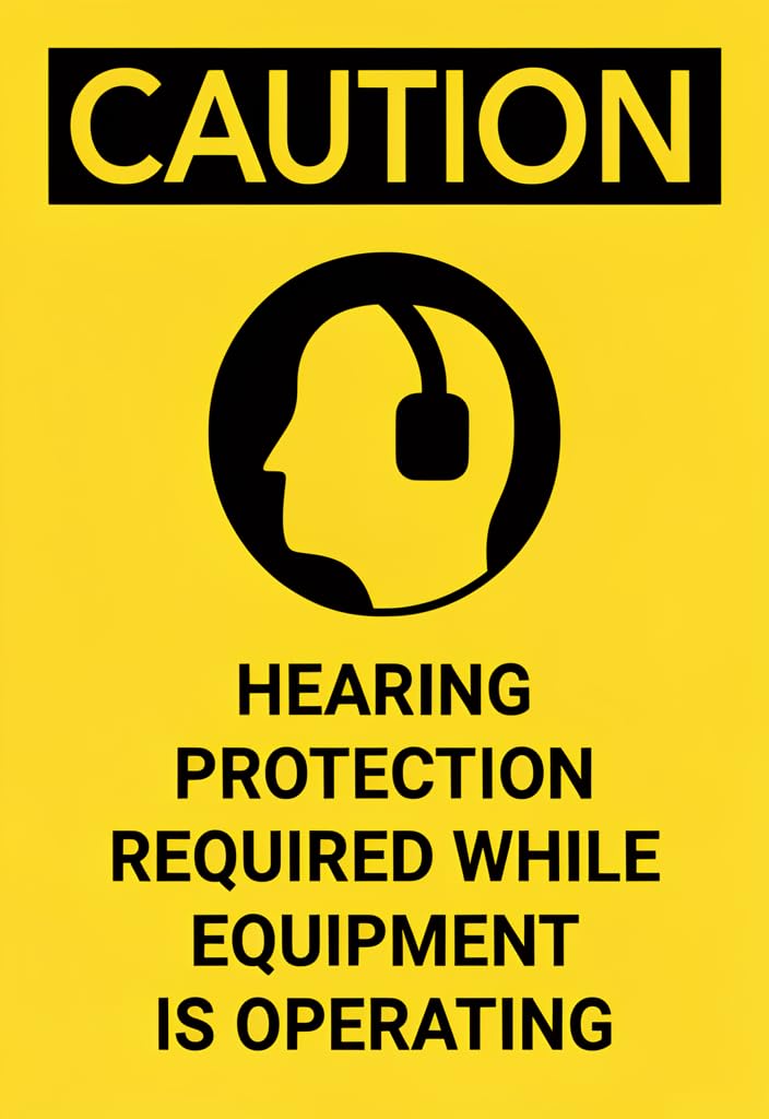 peiyeety Caution Hearing Protection Required Tin Sign 12x8 Inch, Yellow/Black Safety Warning Metal Plaque for Workshop, Factory, Garage & Construction Site Wall Decor, Industrial Safety Reminder Gift