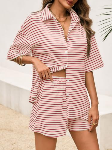 Image of Tankaneo Womens Striped 2 Piece Sets Short Sleeve Lounge Set