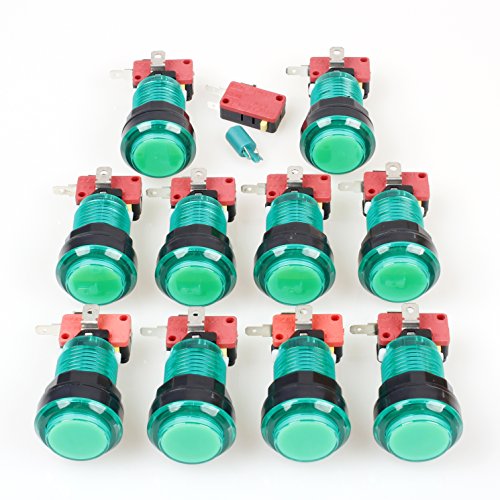 EG STARTS 10x Nouveau Arcade Boutons 30mm LED Pleine Couleur Bouton Poussoir avec Micro Commutateur pour Arcade Machine Mame Jamma PC Jeux Multicade pièces (Vert)