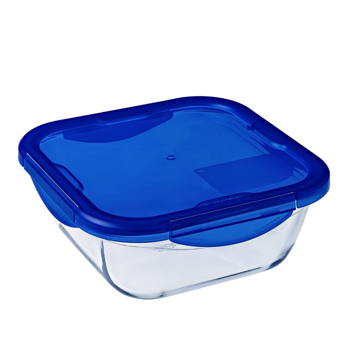 Pyrex Blue,Orange Easy Wash Cook & Go Square Container With Lid Large 0.8 Litre Blue (Pack Of 2)