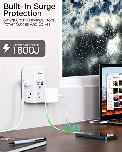 Wall Outlet Extender With Usb Ports Outlet Splitter Surge Protector Usb Wall Charger With 5 Outlet Extender And 3 Usb Ports 1 Usb C Outlet 3-Sided Power Strip Multi Plug Outlets #TOP3