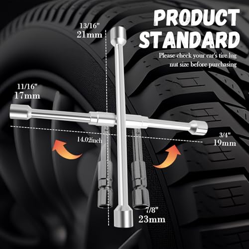 Image of Universal Lug Nut Removal Tool,Foldable 17mm,19mm,21mm,23mm 4 Way Lug Wrench for Labor Saving Removing and Fastening,14 Inch Heavy Duty Cross Lug Nut Wrench of Tire Tools