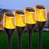 4 Stück Solarlampen für Außen Garten, HAUSBELL Fackel Solarleuchten Garten Halloween Weihnachtsdeko mit Realistischen Flammeneffekt, IP65 Wasserdicht Solarleuchten für Außen, Rasen, Terrasse, Blakon