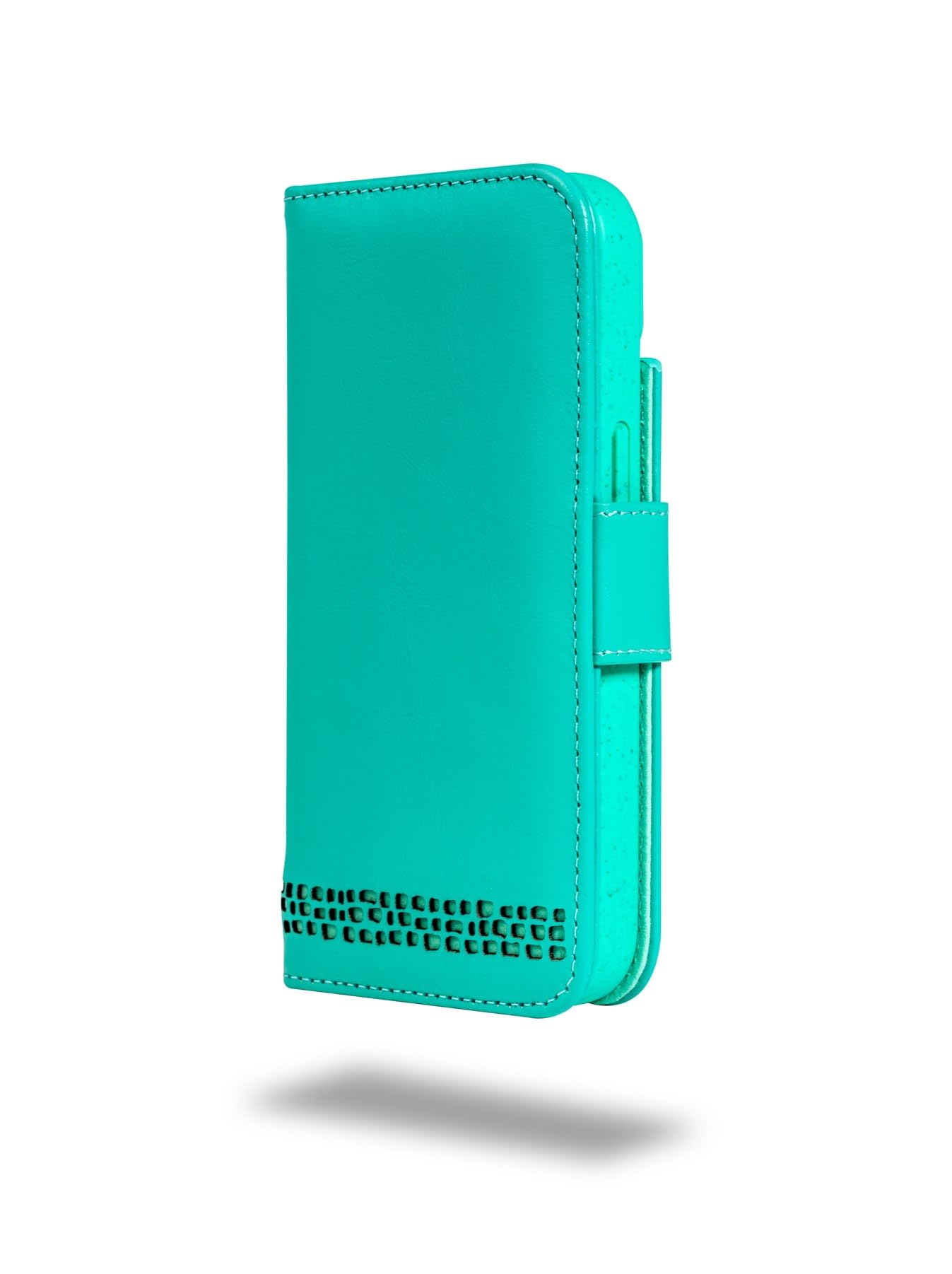 Ed Hicks Funda de piel azul para iPhone 16e — Funda de piel auténtica con tapa – Ranuras para tarjetas con bloqueo RFID, soporte de visualización – Soporte biodegradable a prueba de golpes – Azul