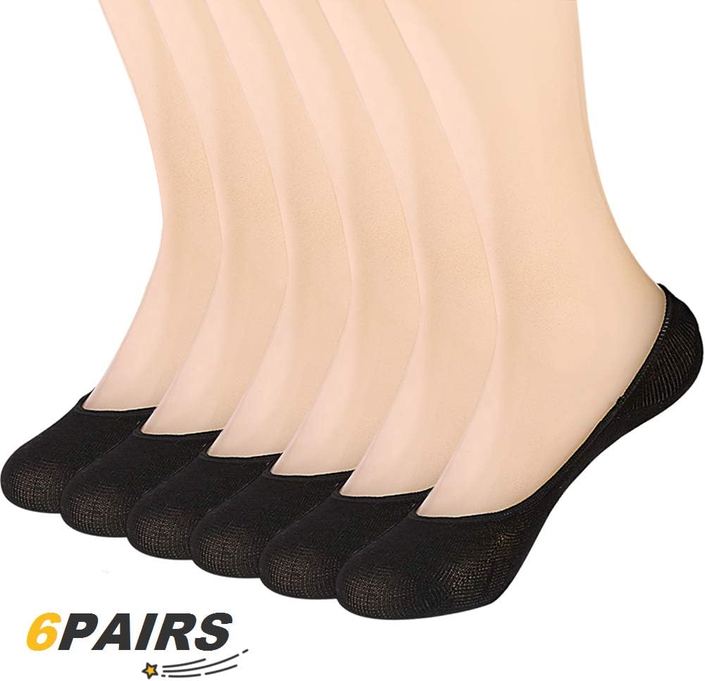 Yijiujiuer Women No Show Liner Socks Casual Thin Low Cut Invisible Non-Slip Socks Loafer Socks for Women Flats (Black(6 pairs))