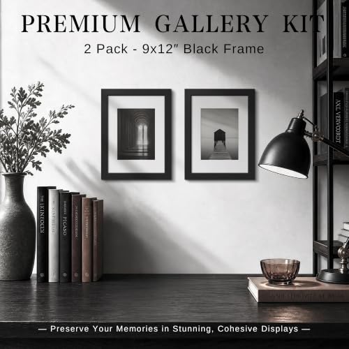 Image of VCK 9x12 Picture Frame with Real Glass, Black Wood Frame, 6x8 Mat, 2 Pack