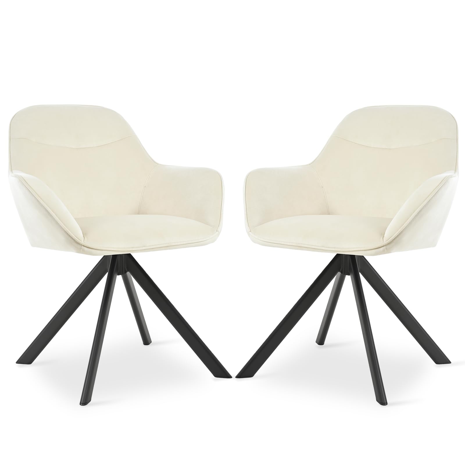 Goeurvant 2 Set Swivel Dining Chairs Kitchen Chair with Backrest, Armrests, Metal Legs, Upholstered Armchair for Living Room, Office & Vanity, Cream