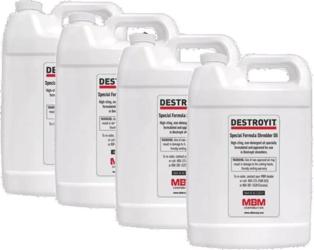 MBM ACCED21/G Four Bottles (1 Gallon Each) Oil For use with 4605, 4606 and 5009 Destroyit High Capacity Cross Cut Paper Shredders