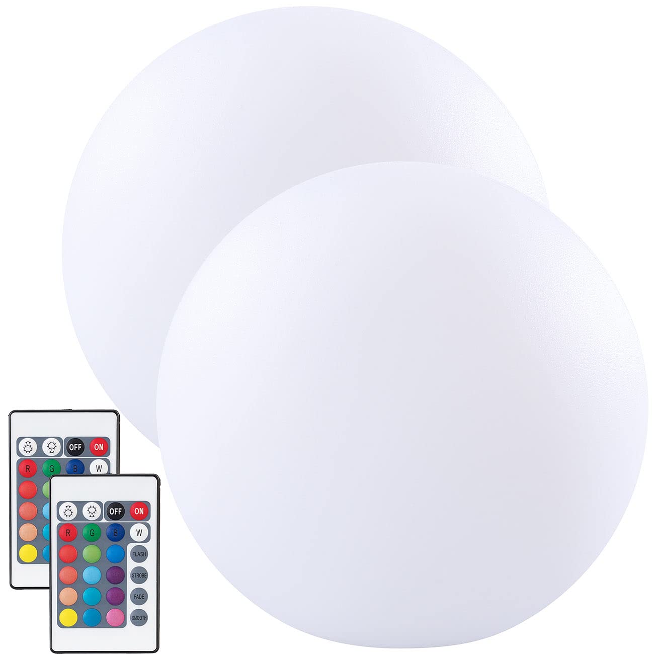 Lunartec LED-Dekokugel: 2er-Set Akku-Leuchtkugeln für innen & außen, Ø 30 cm, IP54, RGBW-LED (Kugelleuchte Tischlampe, Kugelleuchte innen Boden, Farbe)