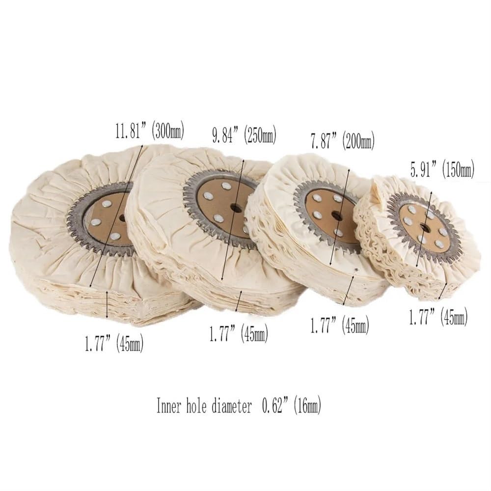 1 x tarcza polerska, 150 mm do 300 mm, średnica otworu 16 mm, bawełniane koło polerskie dla doskonałej wydajności polerowania (300 mm x 16 mm)