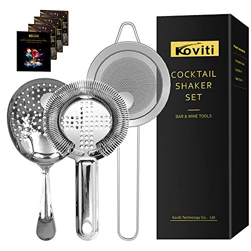 Cocktail Strainer - Koviti 3 Piece Bartender Kit - Stainless Steel Cocktail Strainer Set Premium Bar Set for Home Bars Parties and Traveling