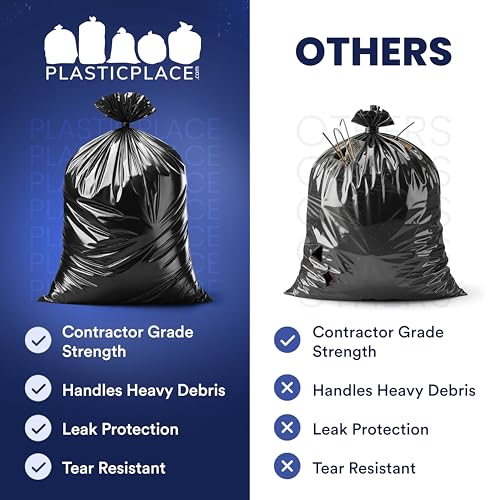 Plasticplace Contractor Trash Bags 40-45 Gallon │ 3.0 Mil │ Black Heavy Duty Garbage Bag │ 40” x 48” (50 Count) by Plasticplace - Image 5