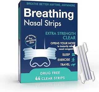 Extra Strength Clear Nasal Strips 44 Count | Anti Snoring Solution | Drug-Free Breathing Aid to Improve Sleep & Athletic Performance
