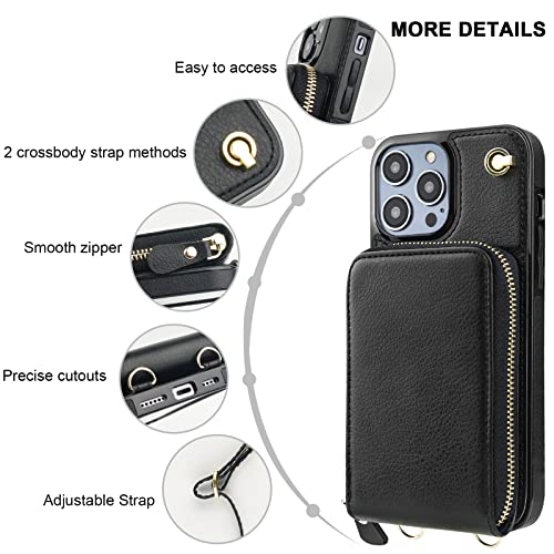 Kihuwey Crossbody Wallet Case For Iphone 14 Pro Max, Zipper Pocket Case With Card Holder, Pu Leather Rfid Blocking Protective Cover Case With Kickstand Detachable Wrist Strap Lanyard 6.7" (Black) #TOP5