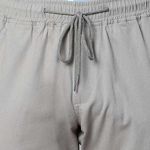 Image of Hubberholme Men's Regular Fit Cotton Trousers, Ankle Length Button & Drawstring Waist Cargo Chinos