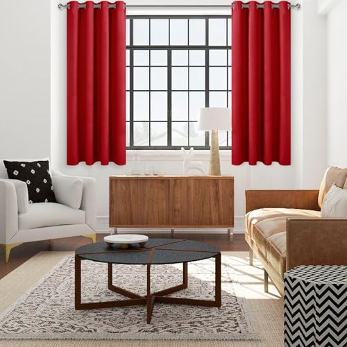 Image of DWCN Christmas Blackout Curtains for Living Room W38 x L45 Inch Long Red