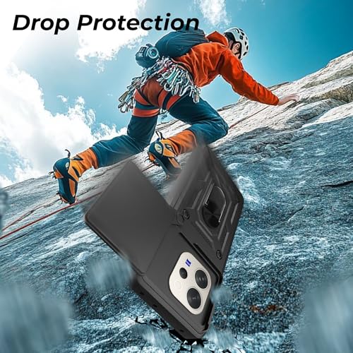 Image of A rtistque Armor Bumper Back Cover Case for Vivo V70 / V70 Elite 5G | Ring Holder Stand | Sliding Camera Protection | Shockproof Heavy Duty Design | Vivo V70 Back Cover - Black