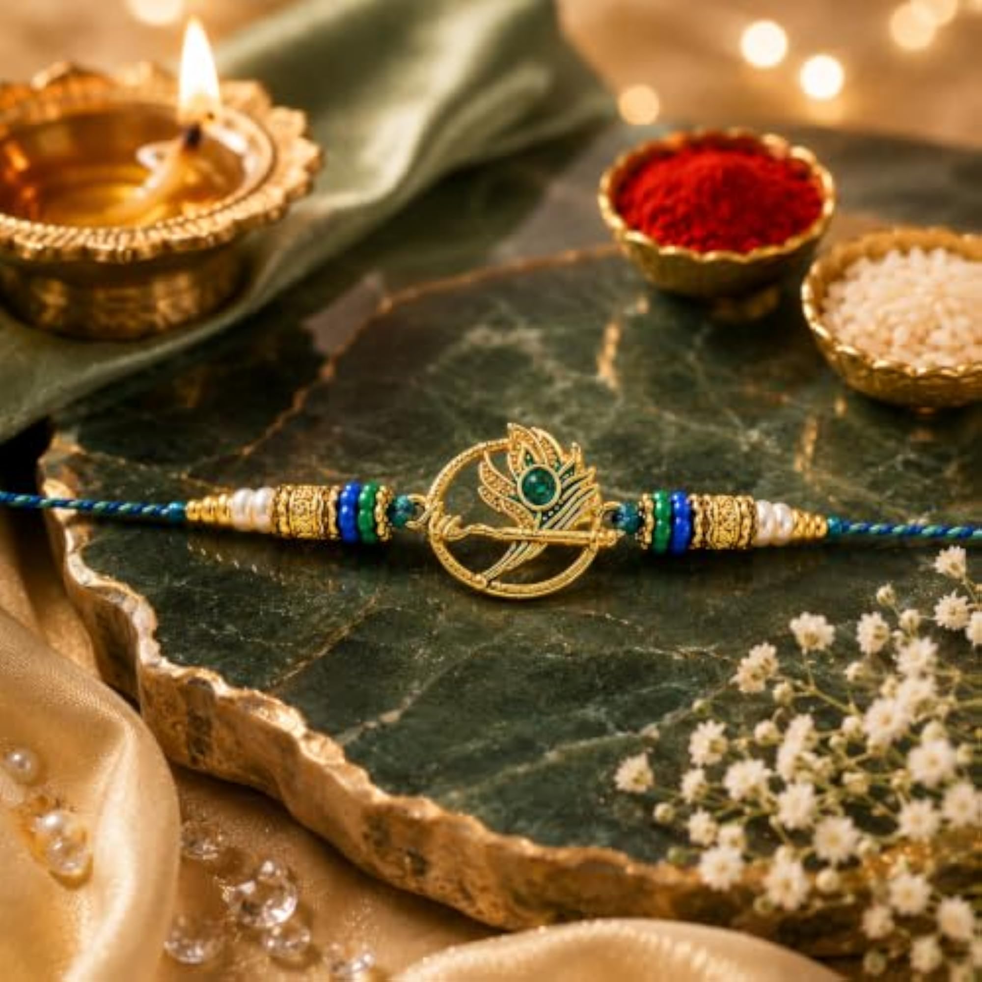 Peacock Feather Rakhi for Brother, Traditional Gift