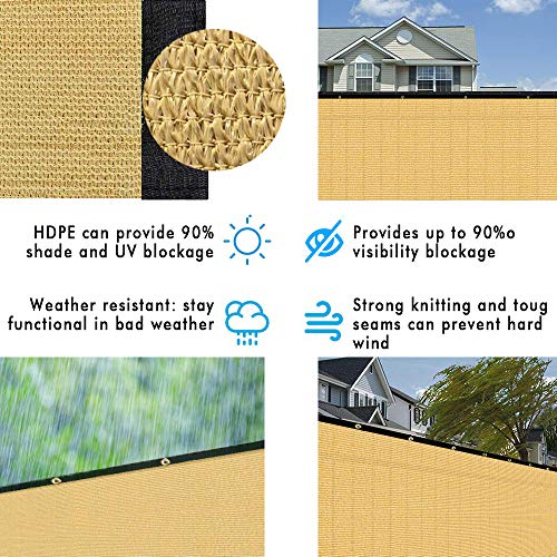 UPGRADE Fence Screen 6' x 50' Privacy Screen Fence with Heavy Duty Grommets for Visibility Blockage & Home Protection - Sand