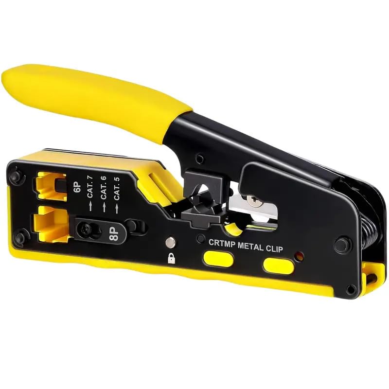 Bectro RJ45 Crimp Tool Pass Through Crimper for RJ45 Connectors, Cat6, Cat6A, Cat5, Cat5E Connector Ethernet Crimper Tool with Mini Cable Stripper