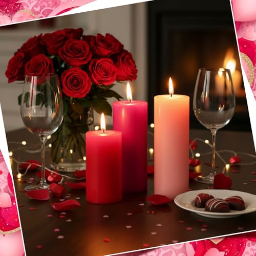 Image of Conelist 3 Pcs Red White and Blue Wax Candle 4th of July Unscented Dripless Pillar Patriotic Candles Smokeless Independence Day American Gifts for Dinner Party Decoration(Red Pink,2 Inch)