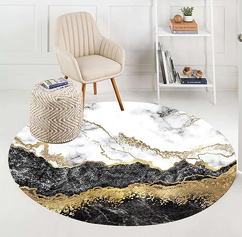 Tapete redondo moderno con diseño mármol negro y dorado 4ft miniatura 4