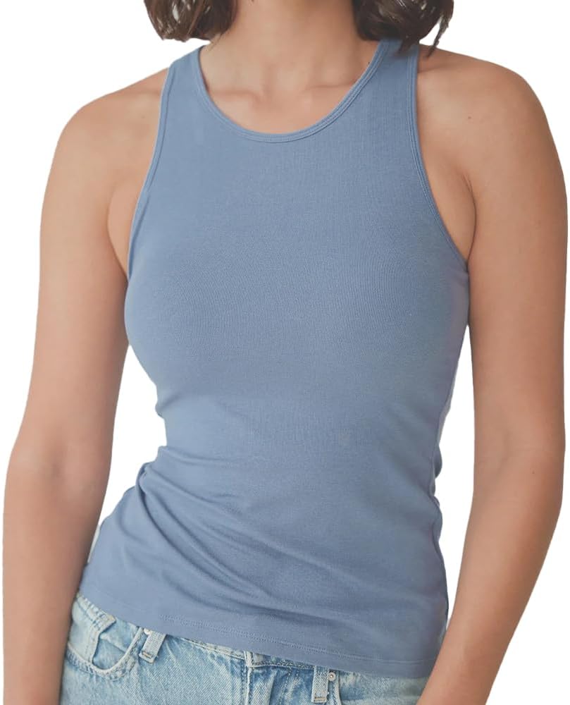 Klassy Network Loose High Neck Brami Tank-Top for Women - Built-in Bra Racerback Full Length Tank with Straps