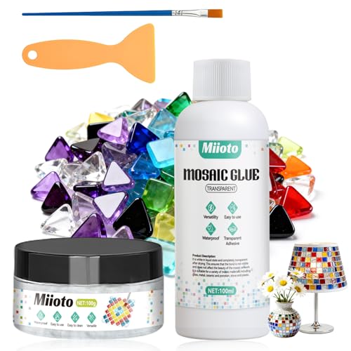 Mosaik Fugenmasse Weiß Mosaic Crystal Grout 100g + Mosaikkleber 100 ml Mosaikkleber und Fugenmasse für Dekosteine Heimwerkerarbeiten usw Verwendet für Alle Untergründe Geeignet